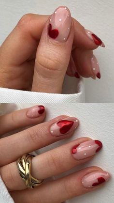 Valentine’s Day Nails Minimal, Valentines Nail Tip Designs, Red Valentine Gel Nails, Non Basic Valentines Nails, Valentine Nails Minimalist, Gel Nails Valentines Day Simple, Valentines Days Nail Ideas, Valentine’s Day Nails Acrylic 2024, Minimal Nails Almond