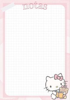 a hello kitty notepad with an image of a cat holding a teddy bear