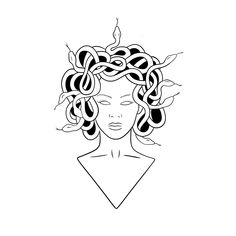 a black and white drawing of a woman's head with curly hair on it