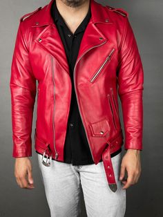 Men's Red Solid Casual Motorcycle Biker Leather Jacket, Men's Black Biker Jacket, Men's Red Leather Jacket, Gifts For Him, Gifts For Riders *return policy* We do not compromise on quality and comfort. Return and Refund Policy: This item includes a 100% Money Back Guarantee! If you are not completely satisfied with your purchase for any reason, you received damaged, faulty product or you did not receive the size that you originally ordered, just send it back to our return address and we will issu Black Biker Jacket, Biker Leather Jacket, For Him Gifts, Him Gifts, Custom Jacket, Mens Fashion Casual Outfits, Biker Leather, Summer Sports, Return Address