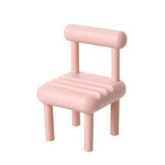 a pink plastic chair sitting on top of a white floor