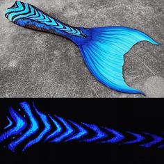 two pictures one is blue and the other has black fish tail tails in different colors