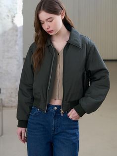 This bomber jacket features loose fitting silhouette in cropped length. It is accentuated with pearly texture, and sporty two-way zip fastenings.  - Natural, relaxed design- Crisp nylon padded texture- Detachable eco fur collar detail- Banded finishes at hem and cuffs- Comfortable dropped shoulders Sporty Cropped Outerwear With Zipper Closure, Grey Khakis, Casual Coat, Fur Collar, Fur Collars, Casual Jacket, Bomber Jacket, Loose Fitting, Jackets & Coats