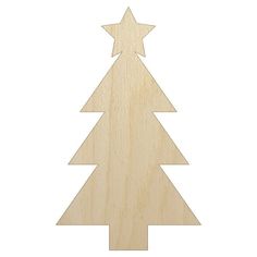 a wooden christmas tree cut out on a white background