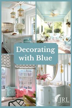 a collage of photos with the words decorating with blue