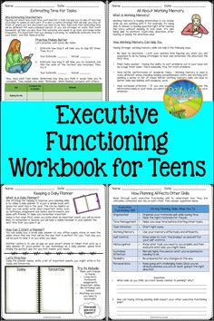 An executive functioning advanced workbook for teens. Use these lessons and activities for middle and high school students to teach about organization, self-control, time management, prioritizing, flexibility, perseverance, and more. This is no-prep for the teacher, so students can go at their own pace! Executive Functioning Worksheets, Executive Functioning Activities Middle School, Executive Functioning Activities Teens, Teach Executive Functioning Skills, Executive Functioning Lessons, Executive Functioning Disorder Adults, Task Initiation, Teaching Executive Functioning Skills