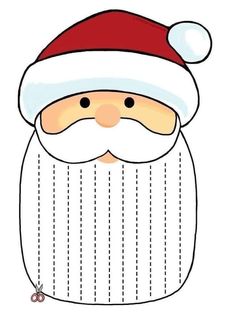 a santa claus face with a red hat and white beard, drawn in line on a white background