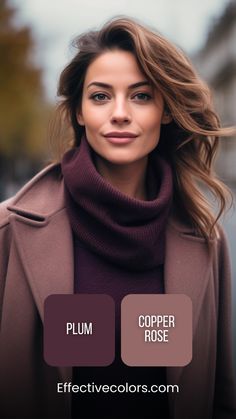 Plum & copper rose color combo for subtle elegance. Not sure if this color combo suits your features? Find your perfect shades with our Color Style Guides! Tailored to your unique color type for outfits that enhance your natural beauty. Colour Combinations Fashion, Color Combos Outfit, Look Rose, Color Combinations For Clothes, Look Plus Size, Deep Autumn, Fall Color Palette, Warm Autumn, Style Mistakes