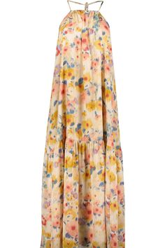 Watercolor print halter midi dress - ruffle hemline, elastic back with tie halter neck. Bright Sunny Day, Draped Midi Dresses, Modest Fits, Halter Midi Dress, Slip Skirt, Sweater Brands, Printed Maxi, Sunny Day, Dress 100