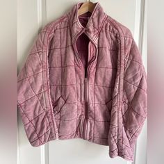 Minimally Worn. Comfy. The Fit: Slouchy And Oversized With An Extra Roomy Fitperfect For Layering Underneath. Highly Rated. Trendy Pink Daywear Outerwear, Oversized Pink Outerwear For Daywear, Pink Oversized Outerwear For Daywear, Free People Jacket, Knit Jacket, Layering, Free People, Jackets For Women, Jackets & Coats