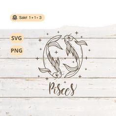 the logo for pisc's is shown on a wooden planks background with stars