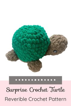 a crocheted turtle with the text surprise crochet turtle reverible crochet pattern