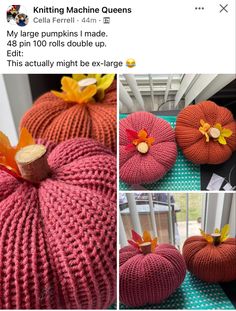 knitted pumpkins sitting on top of each other