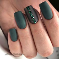 Grey Nail Designs, Dark Green Nails, Matte Nail Polish, Elegant Nail Designs, Green Nail Polish, Matte Nails Design, Nails Design With Rhinestones