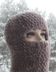 For cold winter: long balaclava, made of very fluffy and soft polyester yarn in grey-beige color. Hand Knitted Fitted Crochet Winter Hat, Handmade Fitted Crochet Winter Hat, Handmade Fitted Crochet Hat For Winter, Chunky Balaclava, Crochet Face Mask, Fluffy Hat, Crochet Faces, Unique Baby Gifts, Ski Mask