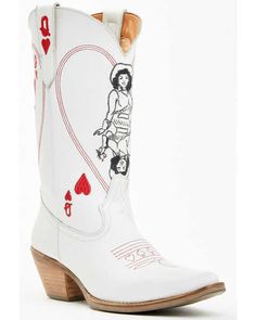 Dingo Women's Queen A Hearts Western Boots - Snip Toe - Country Outfitter Red And White Cowboy Boots, Women's Cowboy Boots, Dingo Boots, Boys Cowboy Boots, Girl Cowboy Boots, Womens Cowgirl Boots, Twisted X Boots, Boot Barn, Womens Work Boots