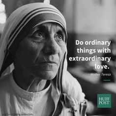 an old woman wearing a headdress with a quote from mother teresa on it