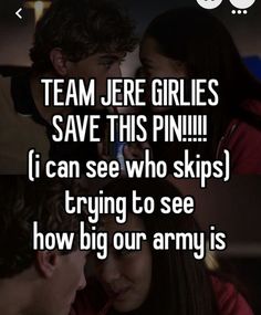 two people talking to each other with the caption team jere girls save this pin i can see who skips trying to see how big our army is