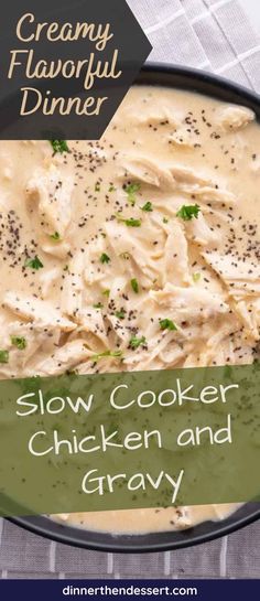 creamy, flavorful dinner slow cooker chicken and gravy on a plate