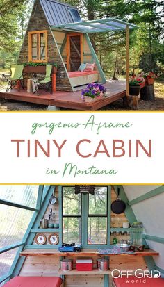 a tiny cabin in montana with the words greenhouse aframe tiny cabin