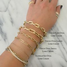 "This Italian handcrafted chain link bracelet is completely composed of 14K solid gold and is uniquely made with a semi-hollow interior for comfortable everyday wear that will not dent . ♦ Total Length: your choice of 6.5, 7, 7.5, 8 or 8.5 inches ♦ Link Dimensions: approximately 4mm (w) x 9.75mm (l) x 1.15mm thick ♦ Weight: 5.2 grams of 14K solid gold in the 7\" option ♦ Metal Finish: High Shine Polish ♦ This design is available in Rose, White and Yellow 14K Gold ♦ This item is proudly finished Gold Bracelet Simple, Italian Chain, Gold Diy, Crystal Butterfly, Solid Gold Chains, White Gold Chains, Gold Bracelets, Gold Monogram, Bracelets Jewelry