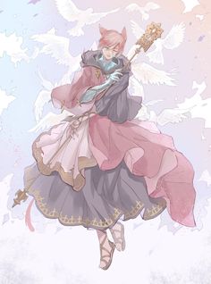 an anime character is flying through the air with her arms outstretched and wings spread out