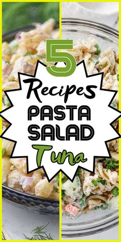 some pasta salad in a bowl with the words 5 recipes pasta salad time