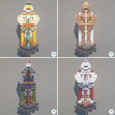 four different views of a statue made out of legos