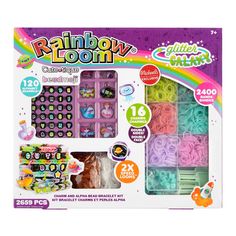 the rainbow loom set is packed with lots of different colors and shapes to make it fun