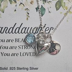 Granddaughter Necklace 925 Sterling Silver, Granddaughter Gifts, Birthstone Necklace, Initial Necklace, Personalized Gift for Granddaughter - Etsy Sterling Silver Hallmark Necklace For Birthday, Sterling Silver Charm Necklace For Birthday And Mother's Day, Sterling Silver Charm Necklaces For Birthday And Mother's Day, Sterling Silver Charm Necklace For Mother's Day Birthday Gift, Sterling Silver Charm Necklaces For Mother's Day And Birthday, Heart Pendant Birthstone Charm Necklace For Birthday, Birthday Gift Birthstone Heart Pendant Charm Necklace, Sterling Silver Birthstone Jewelry For Father's Day, Sterling Silver Necklaces For Birthday And Mother's Day