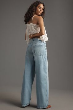 Denim, decoded: We’re digging denim in every corner of our closet – like the RE/DONE Painter Jeans, offering a high-rise and relaxed wide-leg. | Painter High-Rise Wide-Leg Jeans by RE/DONE in Blue, Women's, Size: 25, Cotton at Anthropologie Chic Denim Wide Leg Pants For Everyday, Chic Everyday Denim Wide Leg Pants, Relaxed Fit Flare Jeans With Patch Pockets For Spring, Chic Wide Leg Jeans With Patch Pockets, Chic Jeans With Patch Pockets For Everyday, Chic Everyday Jeans With Patch Pockets, Chic Spring Jeans With Patch Pockets, Chic Flare Jeans With Pockets For Everyday, Relaxed Fit Wide Leg Flare Jeans With Patch Pockets