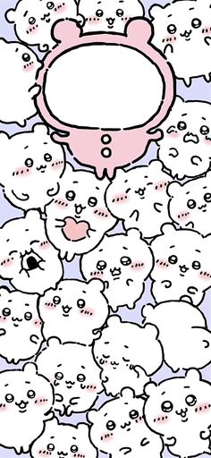 a group of small white bears with speech bubbles in the middle, and an empty thought bubble above them