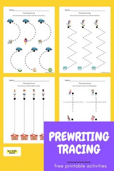 the printable worksheet for pre - writing practice with pictures of cars and trucks