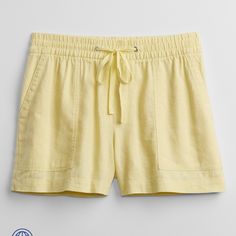 Gap Pull On Utility Shorts With Washwell. New With Tags Elastic Waistband Tie At The Waist Front Side Pockets And 2 Back Pockets. A Soft Linen Rayon Blend Color: Creamy Yellow (Light Bright Yellow) Size: Xl Across Waist: 19" Rise: 13" Inseam: 4" Gap Bottoms With Elastic Waistband For Summer, Gap Summer Shorts With Elastic Waistband, Gap Bottoms For Spring Beach Wear, Gap Bottoms For Beach In Spring, Gap Bottoms For Beach Spring Season, Gap Bottoms For Beach And Spring Season, Casual Gap Shorts For Summer, Casual Summer Shorts By Gap, Gap Linen Bottoms With Pockets