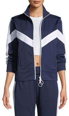 Off-White Zip Front Chevron Track Jacket Track Suits Women, Long Sleeve Activewear, Jacket Women, O Ring, Lifestyle Brands, Keep Warm, Jacket Outfits