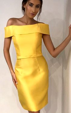 Elegant Off the Shoulder Yellow Short Prom Homecoming Dress Wedding Party Formal Gown Cocktail dress #dress #gown #prom #prom2018 #homecoming #formaldress #formalgown #weddingparty #Yellow #offtheshoulder #promdress #promgown Yellow Cocktail Dress, Yellow Homecoming Dresses, Cheap Homecoming Dresses, Satin Homecoming Dress, Short Prom, Dress Satin, Yellow Shorts, Homecoming Dresses Short, Dresses Short