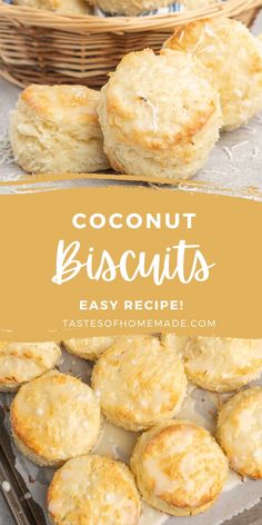 coconut biscuits on a tray with text overlay