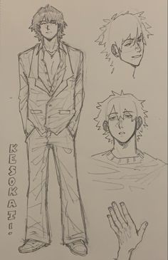 some sketches of people in suits and ties, one is holding his hand up to the other