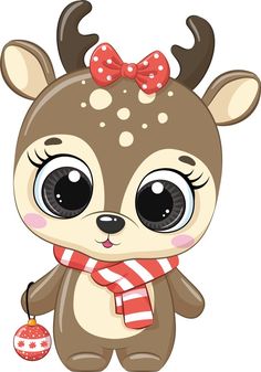 a cute little deer with big eyes and a bow on its head