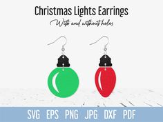 christmas lights earrings with green and red oval shapes