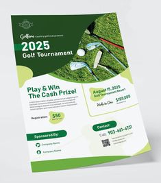 a green golf tournament flyer is shown