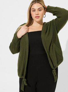 FIT Model is 5'9” wearing size 1. . Measures 30” from shoulder (size 2). Cardigan silhouette. . MATERIALS + CARE Super Soft Plush by Torrid™️ knit fabric: A warm, breathable fabric that’s extra cozy and comfy. Stretch level: Maximum. 48% rayon, 48% polyester, 4% spandex. Machine wash cold. Line dry. . Imported. DETAILS Hooded neckline. Open front. . Long sleeves. The best plus size women's super soft plush waffle hooded open front cardigan cardigans & dusters in deep depths made of supersoftplus Office Casual, Open Front Cardigan, Front Open, Lowercase A, Soft Plush, Sweaters & Cardigans, Sweater Top, Breathable Fabric, Fitness Models