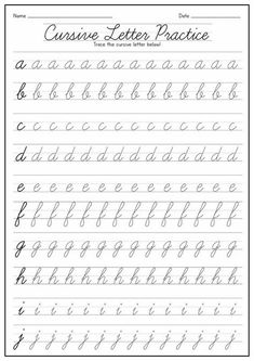 cursive letter practice worksheet