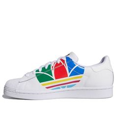 adidas Superstar Pure 'Colorful Trefoil - Cloud White' FU9519 (SNKR/Unisex/Gift Recommend) Multicolor Logo Print Sneakers For Streetwear, Multicolor Adidas Sneakers For Sports, Adidas Multicolor Sneakers For Sports, White Sporty Sneakers With Graphic Print, Sporty White Sneakers With Graphic Print, Rainbow Colored Sporty Sneakers For Spring, Sporty Sneakers With Graphic Print For Sports, Sporty Multicolor Adidas Sneakers, Adidas Multicolor Low-top Sneakers