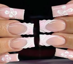 Nails Nails For High School, Pink And White Nails Coffin, School Girly, Pink French Tips, Girly Acrylic, Sassy Nails, Formal Nails, Blue Acrylic Nails