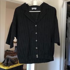 Super Cute Callahan Top. Nwt. Sz. M. Black With Tortoiseish Buttons. Somewhat Cropped Style With Elastic Hem. Casual Black Blouse With Button Closure, Black Summer Blouse With Button Closure, Black Button-up Blouse With Relaxed Fit, Black Collared Shirt For Day Out, Black Buttoned Shirt For Day Out, Black Button-up Blouse For Day Out, Black Blouse With Buttons And Relaxed Fit, Black Button-up Shirt For Day Out, Velvet Matching Set