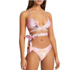 Size Us 6, See Last Three Pictures For Accurate Color Pink Floral Print Tie-side Swimwear, Pink Tie-side Bottom Swimwear For Spring, Spring Pink Tie-side Swimwear Bottom, Pink Spring Tie-side Bottom Swimwear, Swim Pool, Pool Beach, Vacation Travel, Beach Summer, Swim Suit