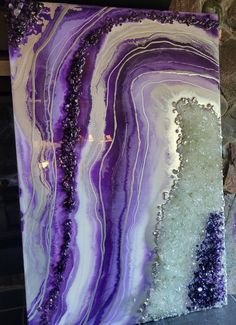 The one shown in the sample is a 36x24 . There will be a few sizes in the options. Beautiful purple amethyst inspired geode painting. This exact piece is sold but similar can be made. Please keep in mind this is a custom order. I do need time to make the piece. Epoxy takes upto 24 hrs to dry between layers so these take longer then regular painting but etys always gives proper timeline for shipping day Amethyst Painting, Agate Painting, Resin Geodes, Geode Painting, Dreamy Images, Geode Wall Art, Purple Geode, Geode Wall, Wall Art Purple