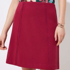 Loft Skirt Chic Pink A-line Bottoms, Elegant Pink Skort, Pink Workwear Skirt, Elegant Burgundy Skirt For Spring, Red Relaxed Skort With Lined Skirt, Pink A-line Skirt For Workwear, Pink A-line Workwear Skirt, Elegant Red Mini Skort, Spring Burgundy Mini Skirt