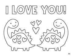 i love you coloring page with two dinosaurs